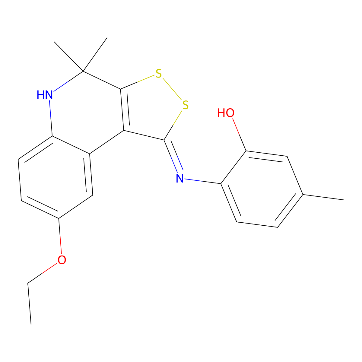 2-{[(1E)-8-ethoxy-4,4-dimethyl-4,5-dihydro-1H-[1,2]dithiolo[3,4-c]quinolin-1-ylidene]amino}-5-methylphenol molecular structure, CAS 351423-93-3