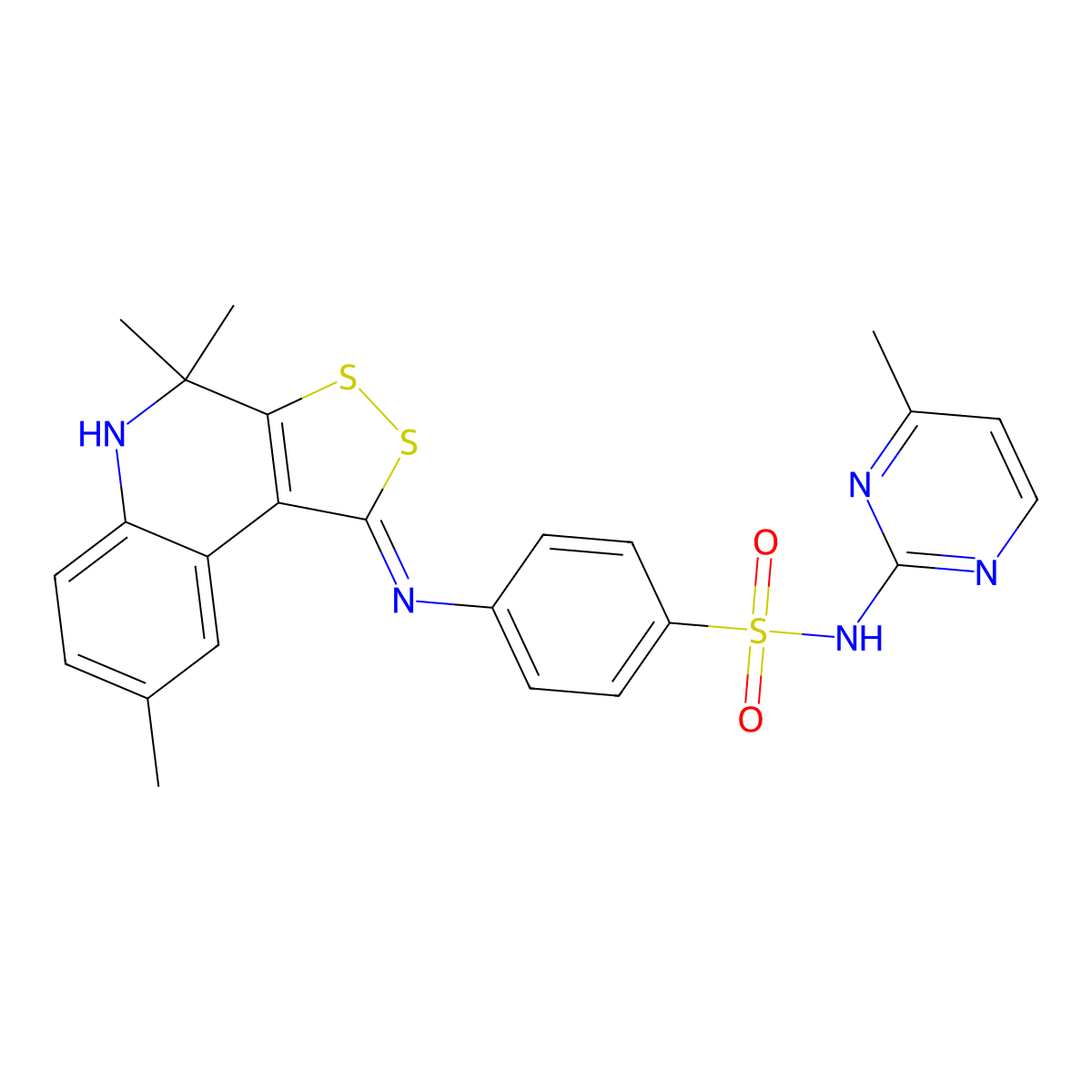 N-(4-methylpyrimidin-2-yl)-4-{[(1Z)-4,4,8-trimethyl-4,5-dihydro-1H-[1,2]dithiolo[3,4-c]quinolin-1-ylidene]amino}benzenesulfonamide molecular structure, CAS 351423-94-4