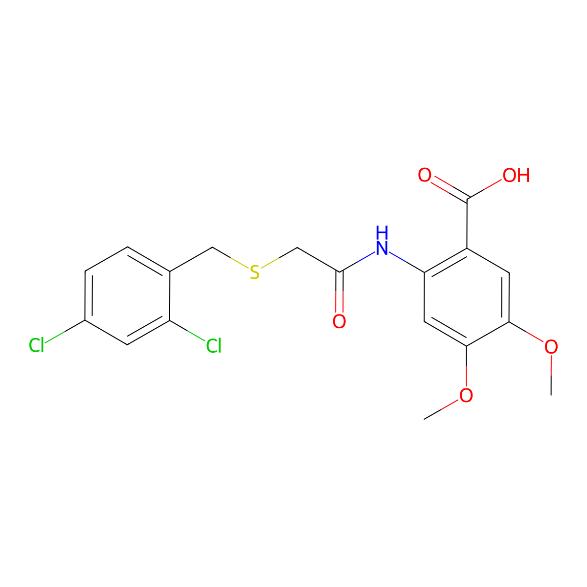 2-({[(2,4-Dichlorobenzyl)sulfanyl]acetyl}amino)-4,5-dimethoxybenzoic acid molecular structure, CAS 351424-12-9
