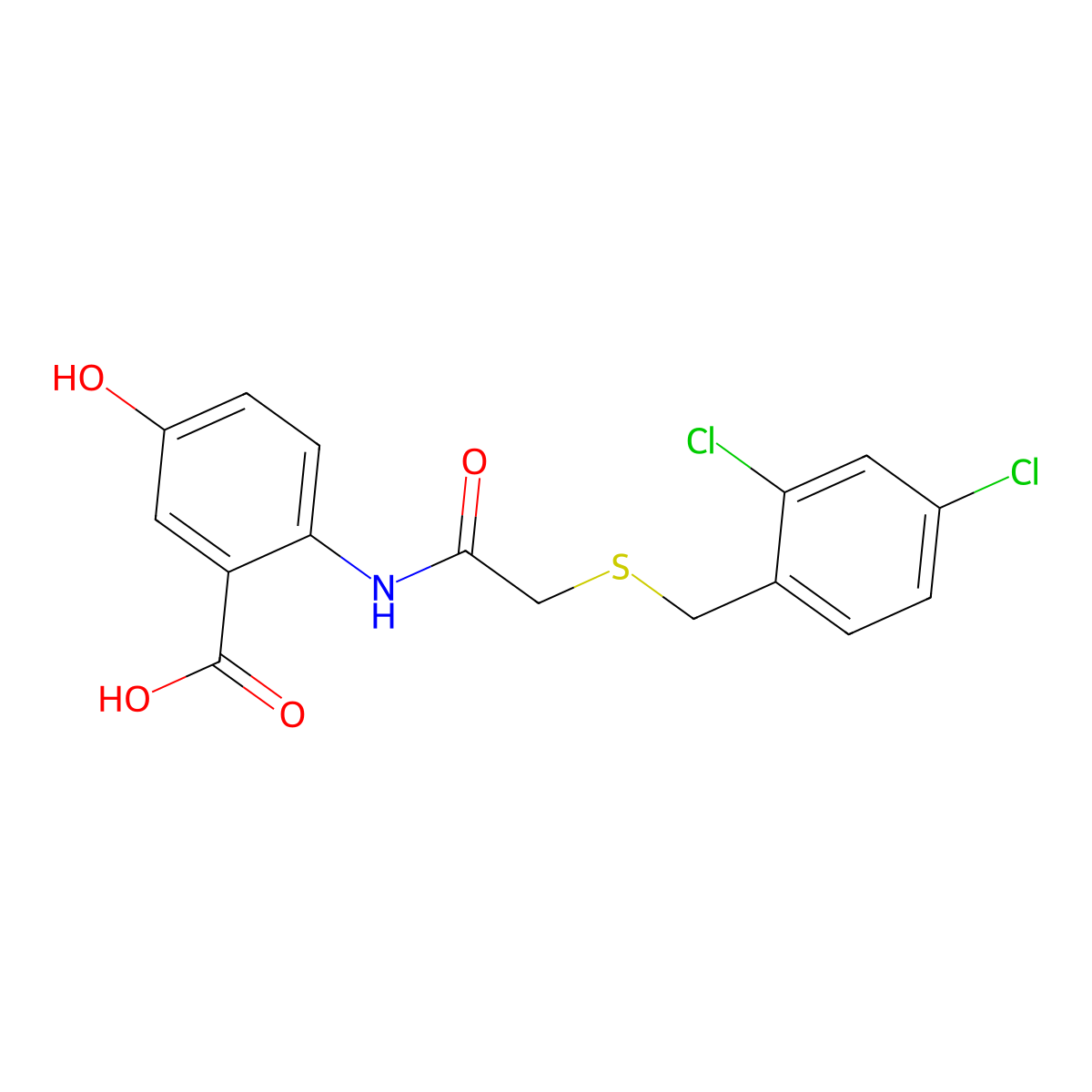 2-({[(2,4-Dichlorobenzyl)sulfanyl]acetyl}amino)-5-hydroxybenzoic acid molecular structure, CAS 351424-13-0