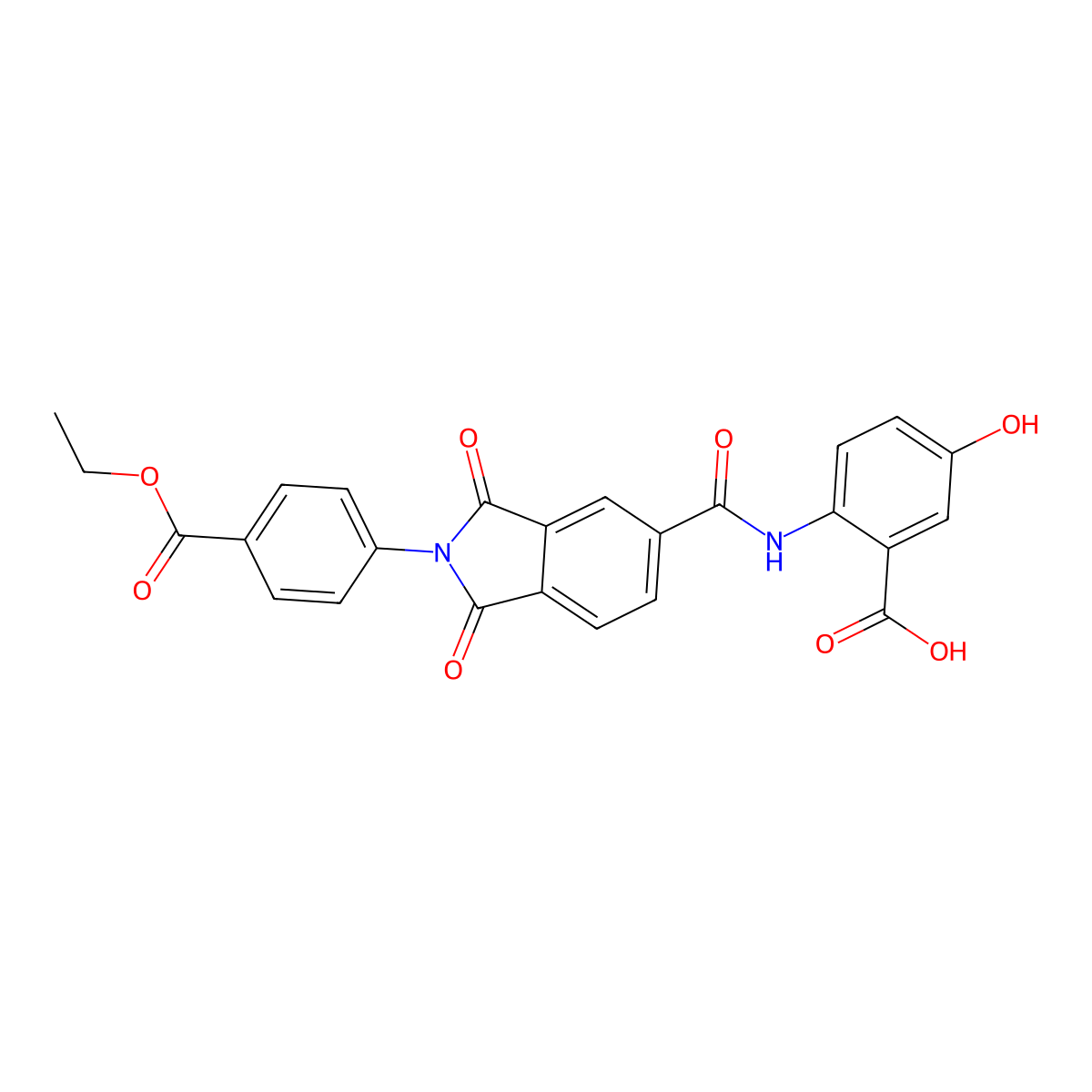 2-[({2-[4-(ethoxycarbonyl)phenyl]-1,3-dioxo-2,3-dihydro-1H-isoindol-5-yl}carbonyl)amino]-5-hydroxybenzoic acid molecular structure, CAS 351424-34-5