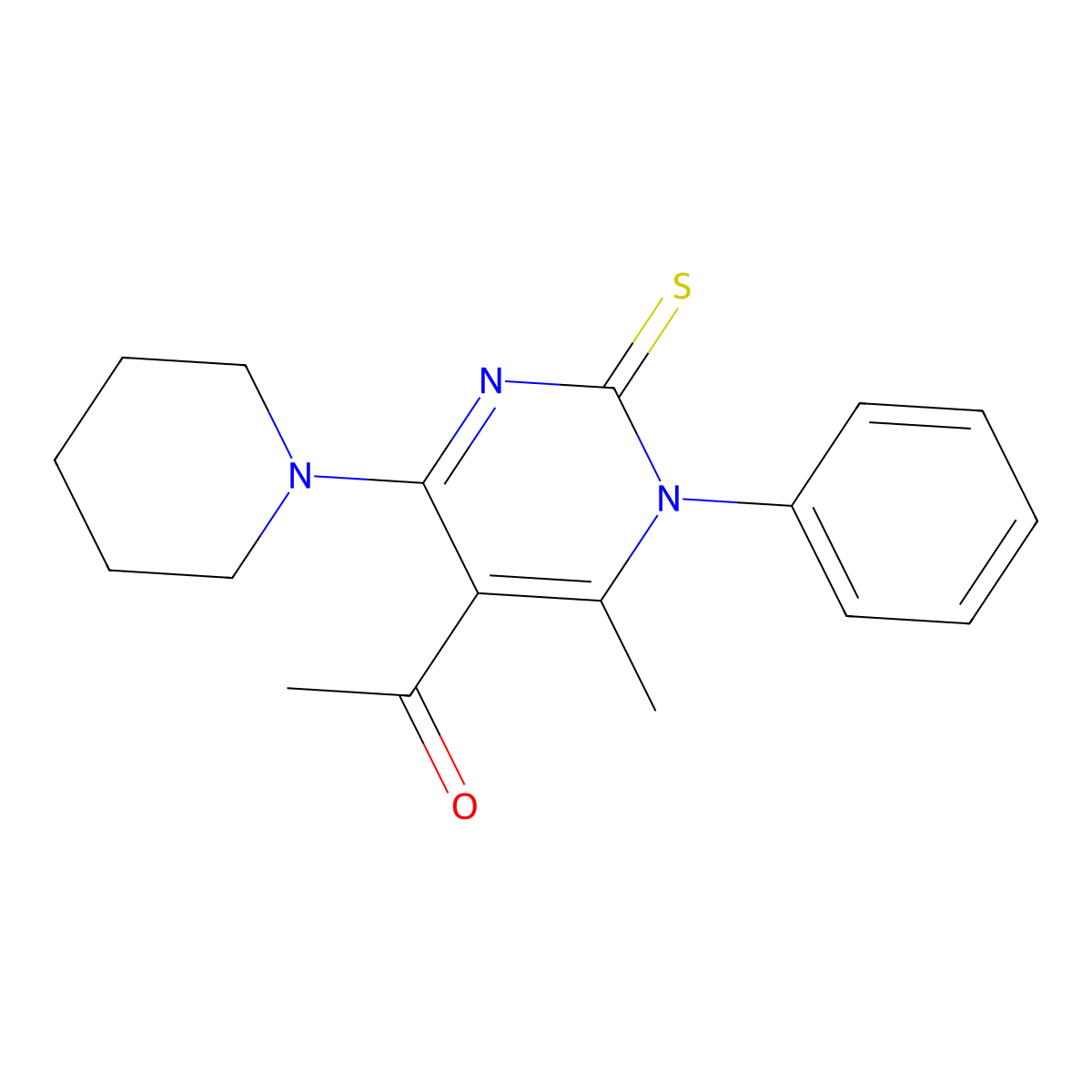 1-(6-Methyl-1-phenyl-4-piperidin-1-yl-2-sulfanylidenepyrimidin-5-yl)ethanone molecular structure, CAS 351437-04-2