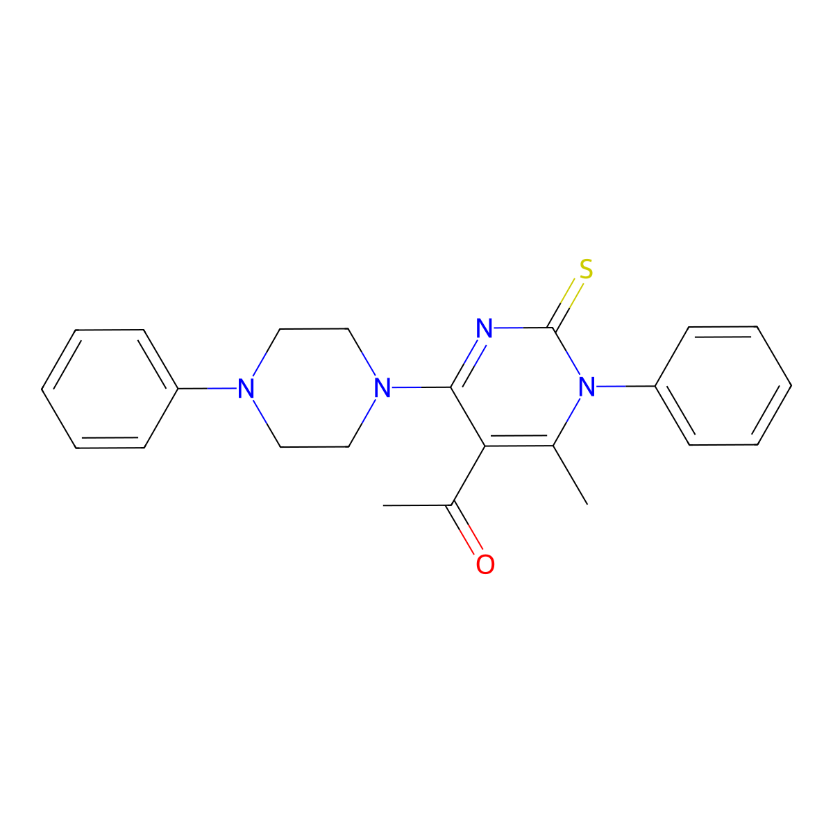 1-[6-Methyl-1-phenyl-4-(4-phenylpiperazin-1-yl)-2-thioxo-1,2-dihydropyrimidin-5-yl]ethanone molecular structure, CAS 351437-07-5