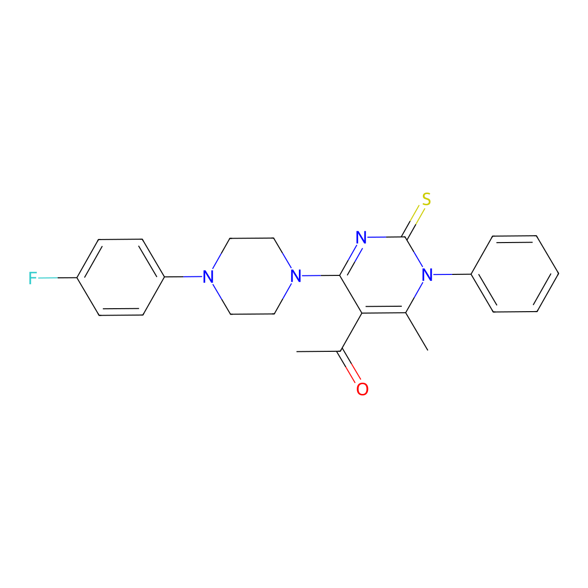 1-[4-[4-(4-Fluorophenyl)piperazin-1-yl]-6-methyl-1-phenyl-2-sulfanylidenepyrimidin-5-yl]ethanone molecular structure, CAS 351437-08-6