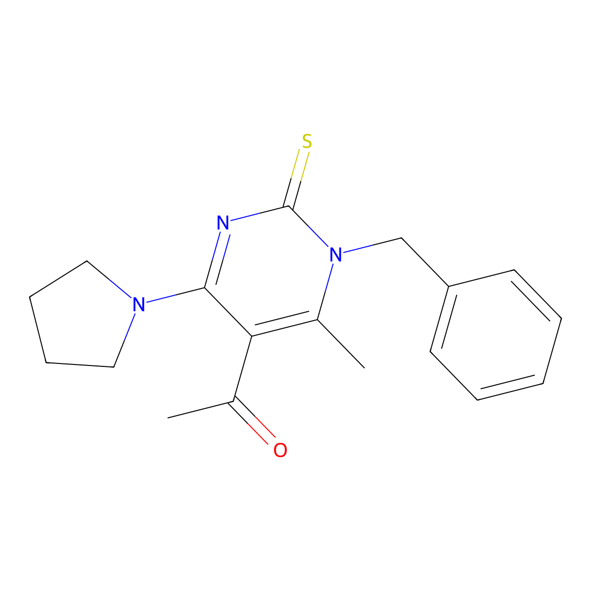 1-(1-Benzyl-6-methyl-4-pyrrolidin-1-yl-2-sulfanylidenepyrimidin-5-yl)ethanone molecular structure, CAS 351437-11-1
