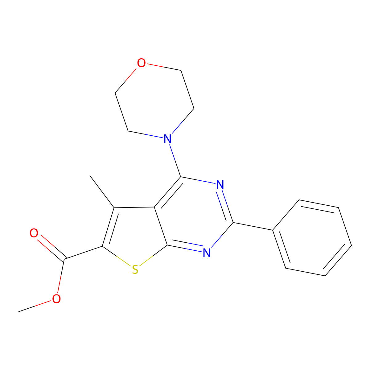 Methyl 5-methyl-4-(4-morpholinyl)-2-phenylthieno[2,3-d]pyrimidine-6-carboxylate molecular structure, CAS 351437-14-4