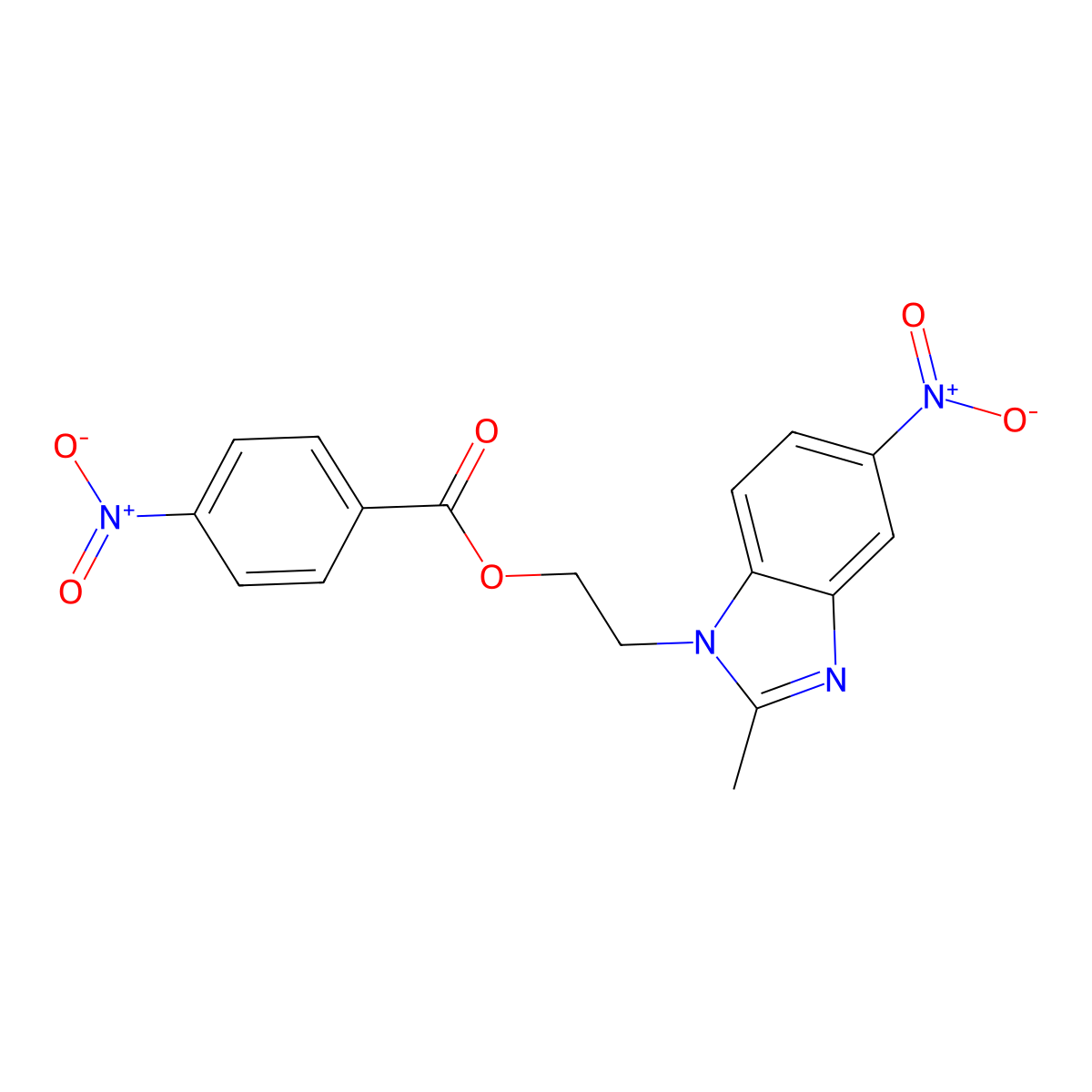 2-{5-nitro-2-methyl-1H-benzimidazol-1-yl}ethyl 4-nitrobenzoate molecular structure, CAS 351437-69-9