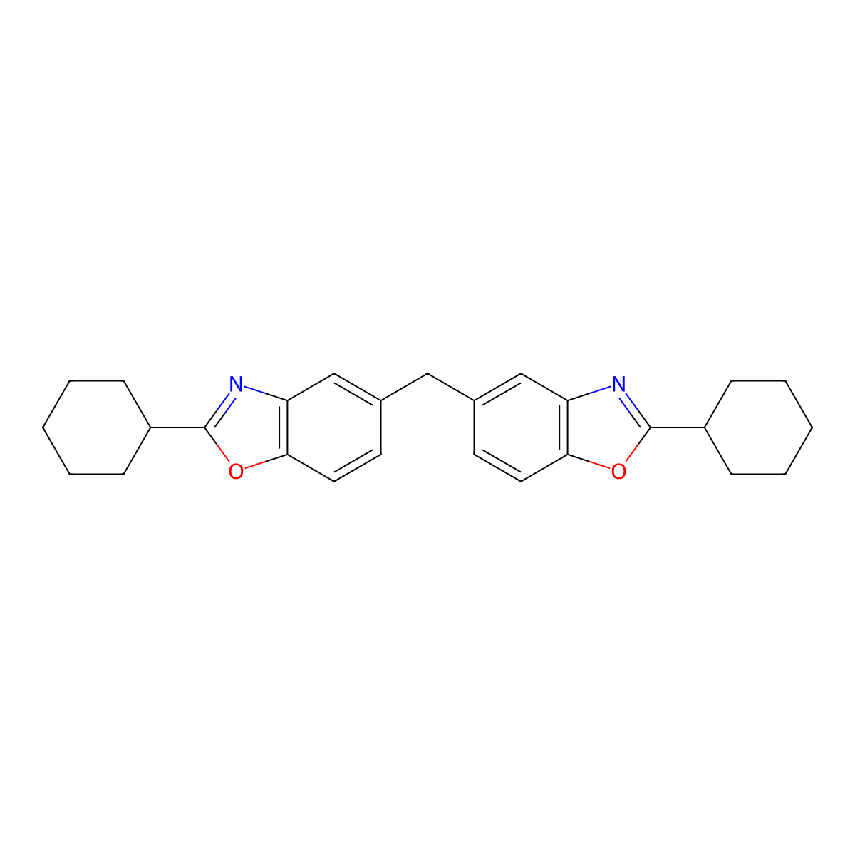 2-Cyclohexyl-5-[(2-cyclohexyl-1,3-benzoxazol-5-yl)methyl]-1,3-benzoxazole molecular structure, CAS 351437-82-6