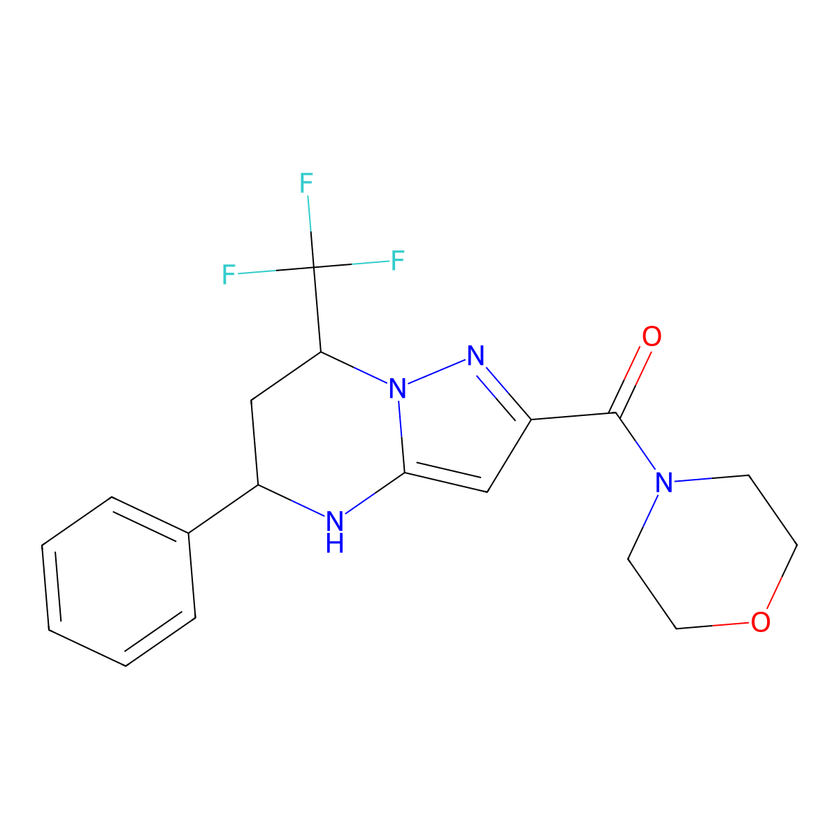 Morpholin-4-yl[5-phenyl-7-(trifluoromethyl)-4,5,6,7-tetrahydropyrazolo[1,5-a]pyrimidin-2-yl]methanone molecular structure, CAS 351438-06-7