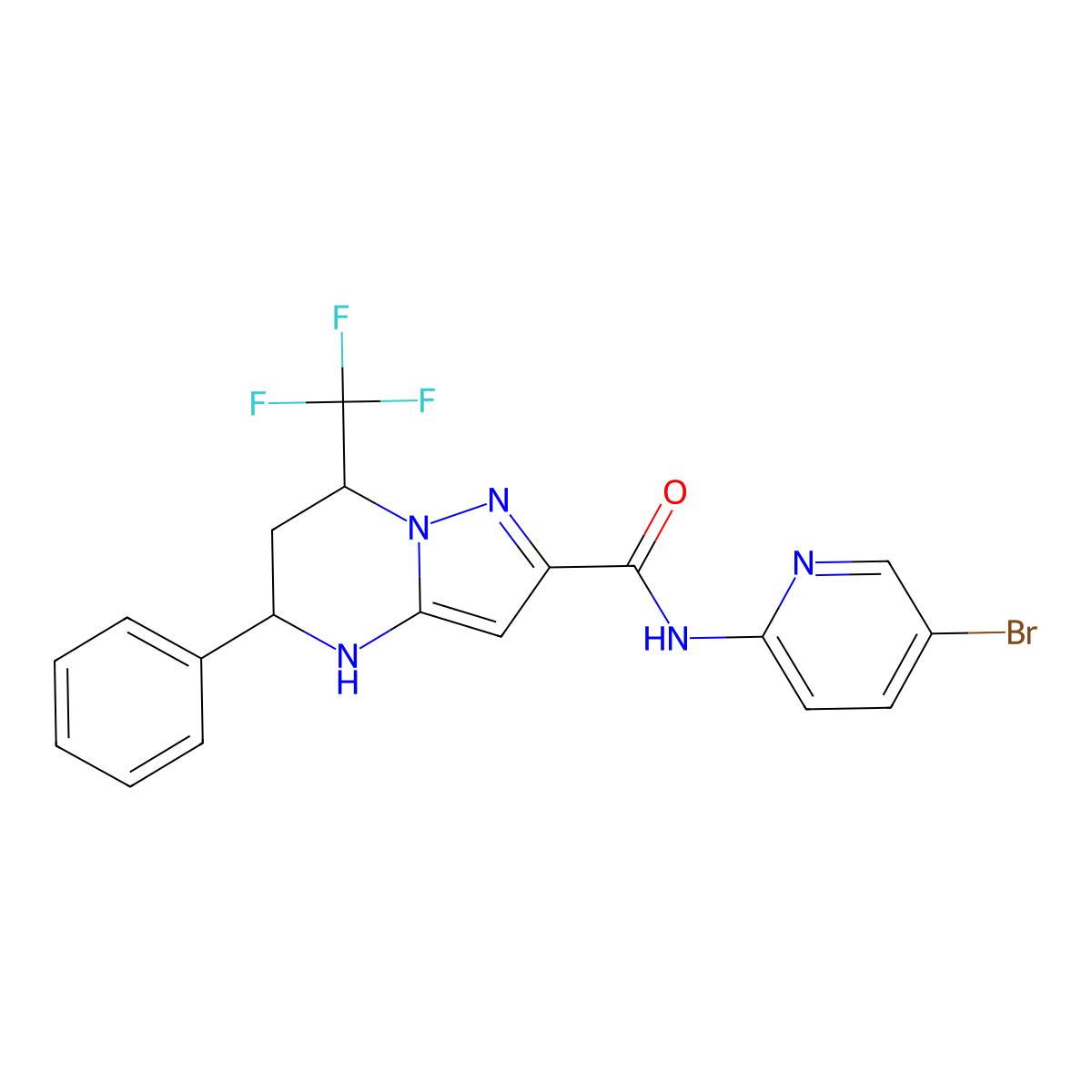 N-(5-bromopyridin-2-yl)-5-phenyl-7-(trifluoromethyl)-4,5,6,7-tetrahydropyrazolo[1,5-a]pyrimidine-2-carboxamide molecular structure, CAS 351438-11-4