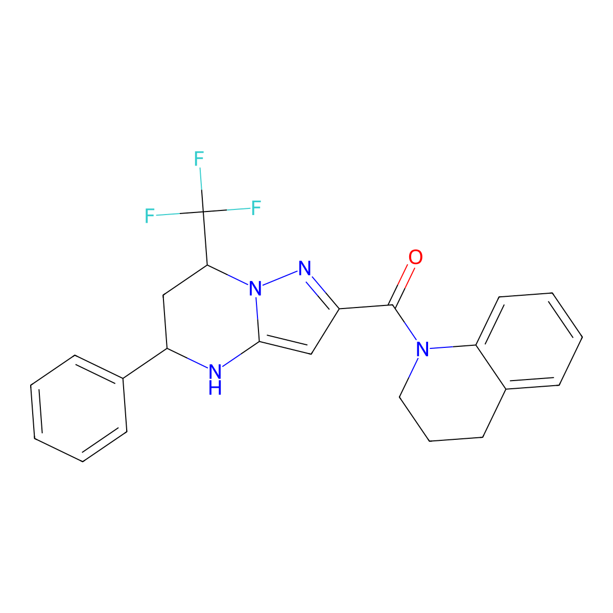 3,4-dihydroquinolin-1(2H)-yl[5-phenyl-7-(trifluoromethyl)-4,5,6,7-tetrahydropyrazolo[1,5-a]pyrimidin-2-yl]methanone molecular structure, CAS 351438-39-6