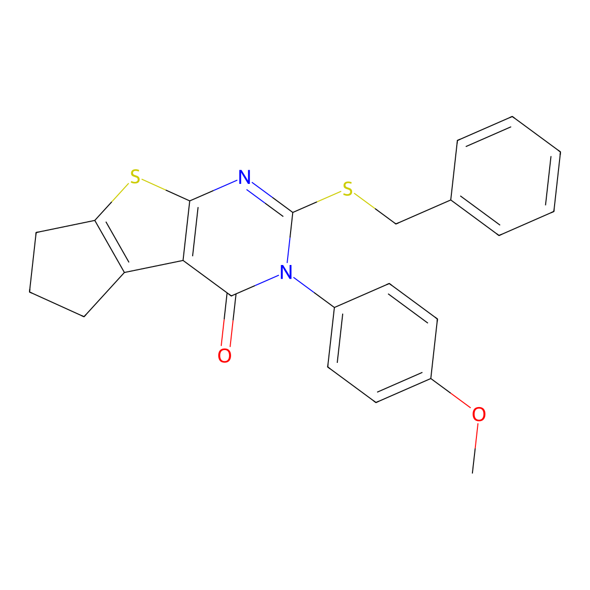 2-(benzylsulfanyl)-3-(4-methoxyphenyl)-3,5,6,7-tetrahydro-4H-cyclopenta[4,5]thieno[2,3-d]pyrimidin-4-one molecular structure, CAS 351440-67-0