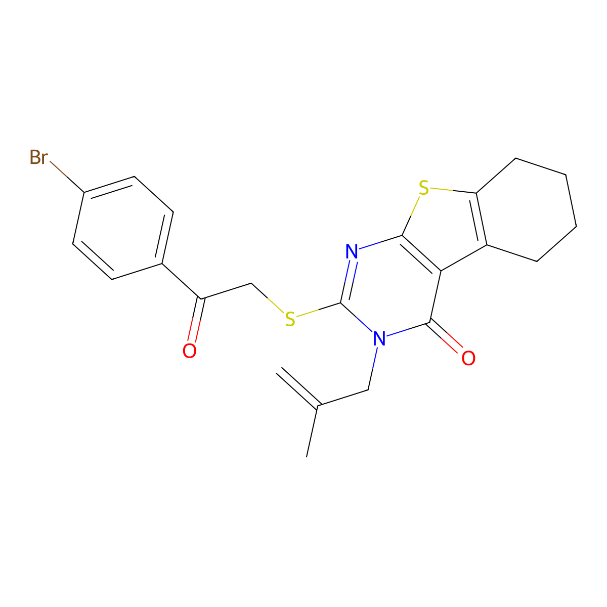 2-[2-(4-Bromophenyl)-2-oxoethyl]sulfanyl-3-(2-methylprop-2-enyl)-5,6,7,8-tetrahydro-[1]benzothiolo[2,3-d]pyrimidin-4-one molecular structure, CAS 351440-73-8