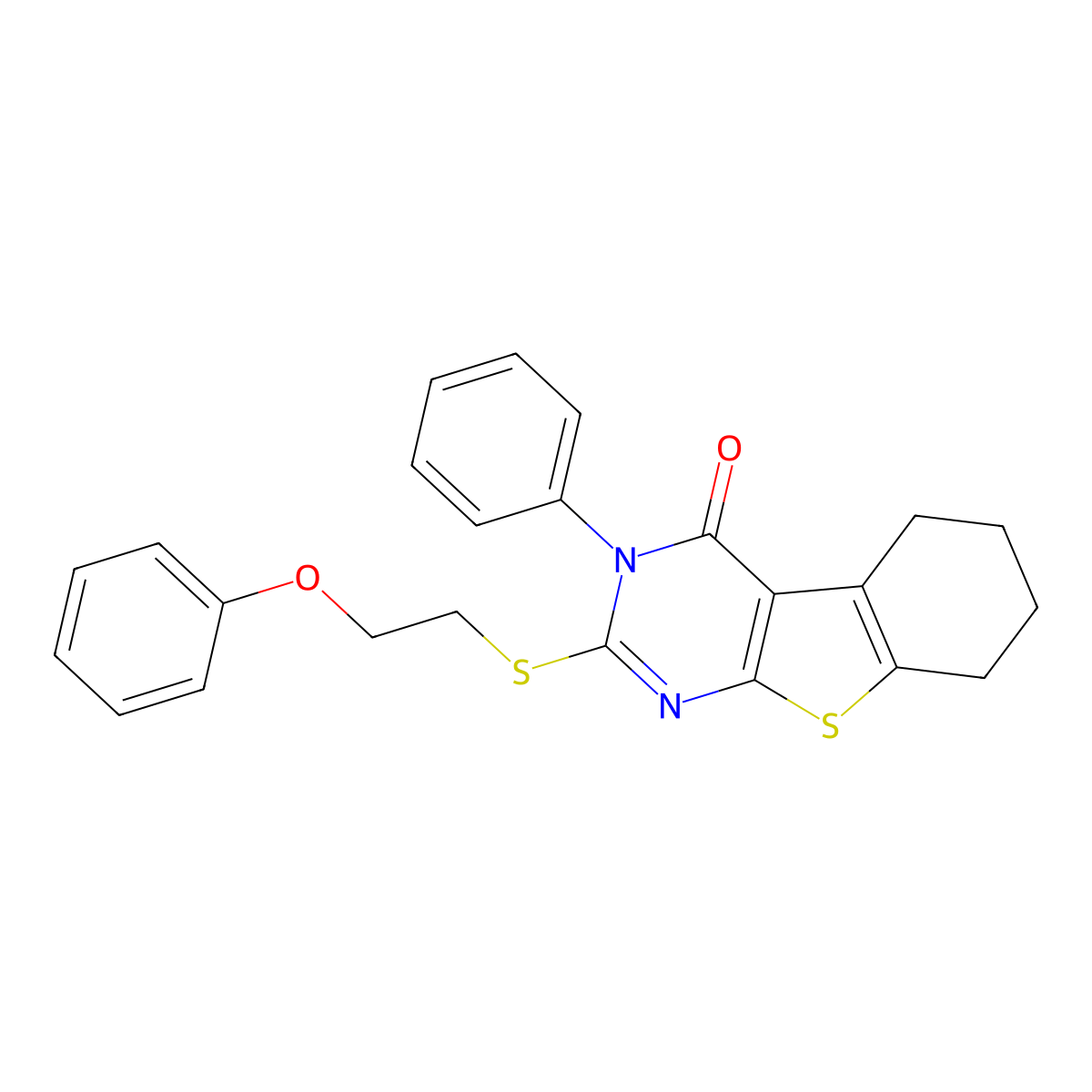 2-[(2-phenoxyethyl)sulfanyl]-3-phenyl-5,6,7,8-tetrahydro[1]benzothieno[2,3-d]pyrimidin-4(3H)-one molecular structure, CAS 351440-85-2
