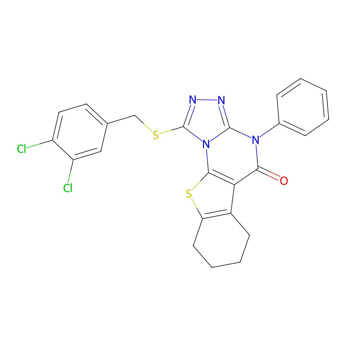 1-[(3,4-dichlorobenzyl)sulfanyl]-4-phenyl-6,7,8,9-tetrahydro[1]benzothieno[3,2-e][1,2,4]triazolo[4,3-a]pyrimidin-5(4H)-one molecular structure, CAS 351440-90-9