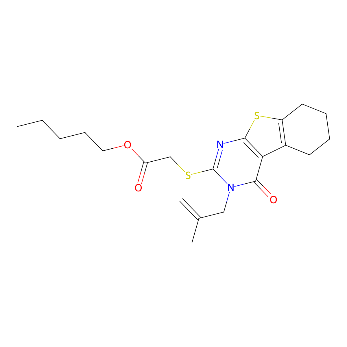 Pentyl {[3-(2-methyl-2-propenyl)-4-oxo-3,4,5,6,7,8-hexahydro[1]benzothieno[2,3-d]pyrimidin-2-yl]sulfanyl}acetate molecular structure, CAS 351440-93-2