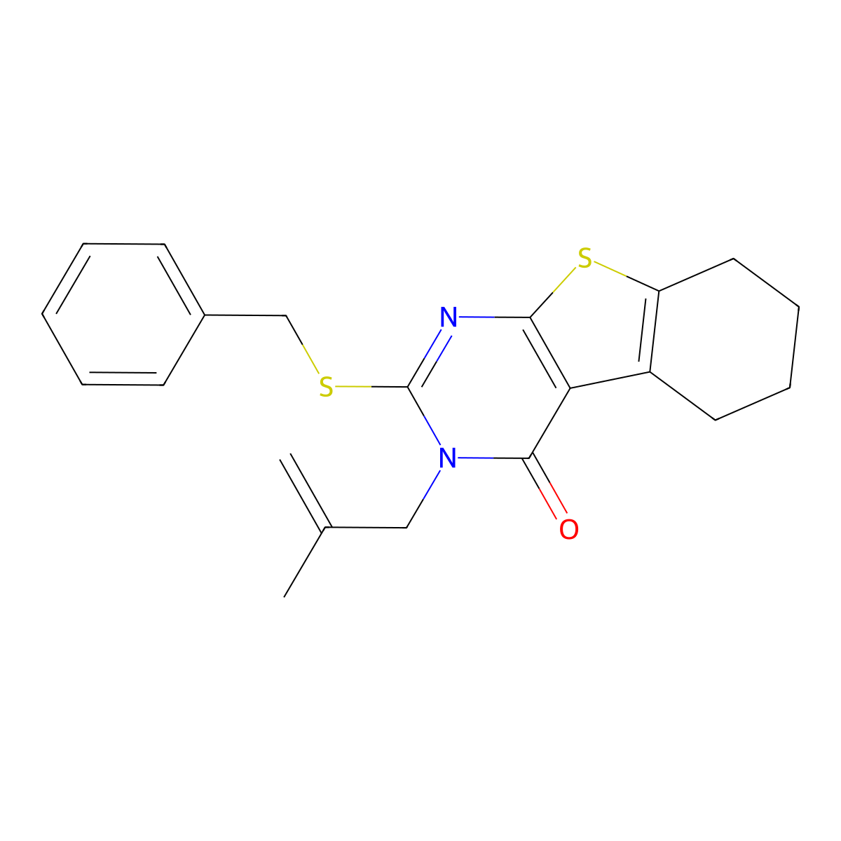 2-Benzylsulfanyl-3-(2-methylprop-2-enyl)-5,6,7,8-tetrahydro-[1]benzothiolo[2,3-d]pyrimidin-4-one molecular structure, CAS 351440-95-4