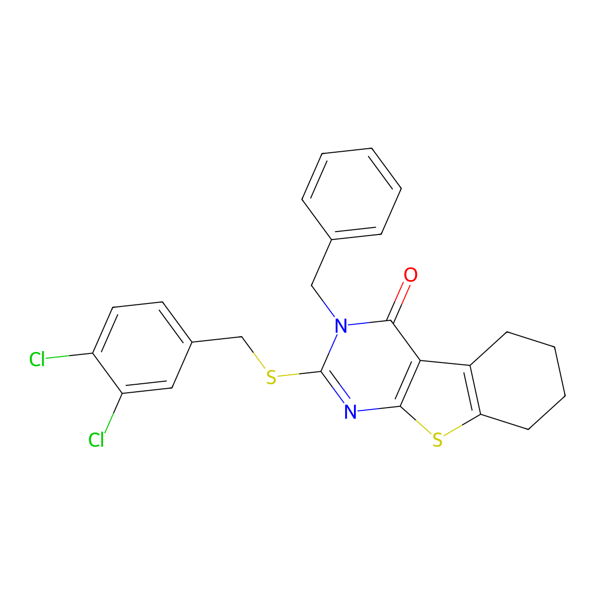 3-benzyl-2-[(3,4-dichlorobenzyl)sulfanyl]-5,6,7,8-tetrahydro[1]benzothieno[2,3-d]pyrimidin-4(3H)-one molecular structure, CAS 351440-99-8