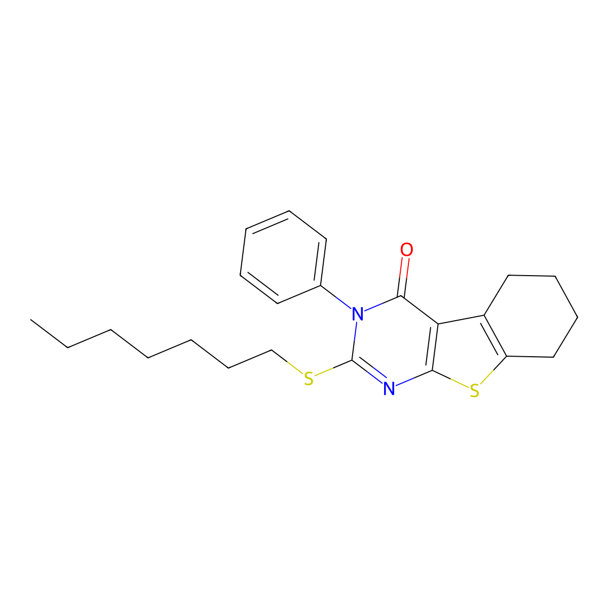 2-Heptylsulfanyl-3-phenyl-5,6,7,8-tetrahydro-[1]benzothiolo[2,3-d]pyrimidin-4-one molecular structure, CAS 351441-07-1