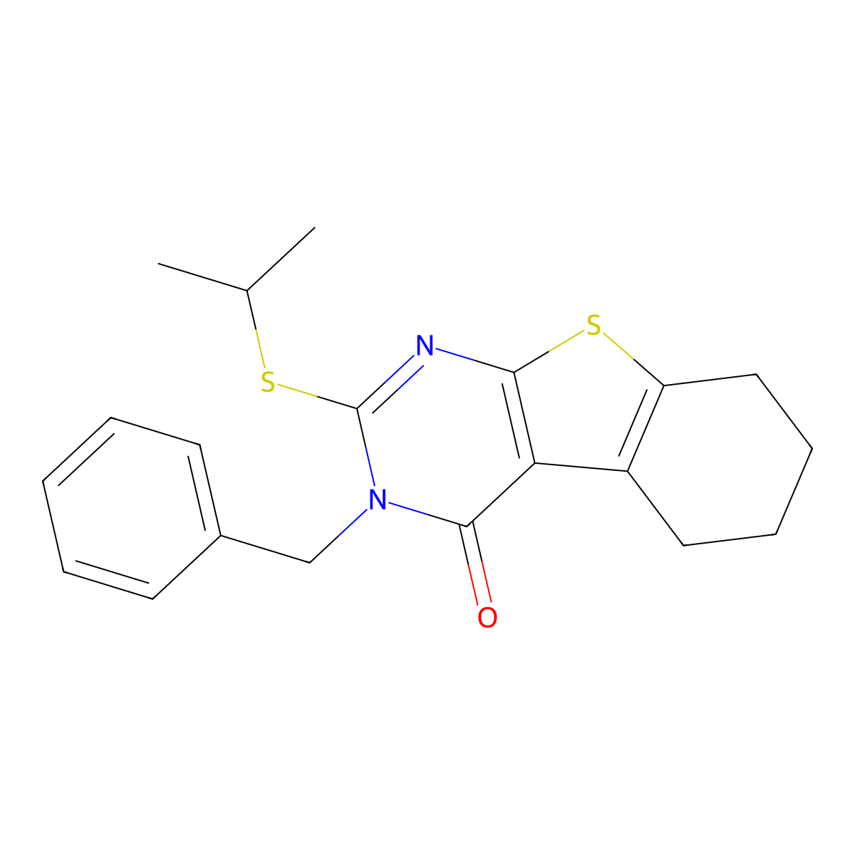 3-Benzyl-2-propan-2-ylsulfanyl-5,6,7,8-tetrahydro-[1]benzothiolo[2,3-d]pyrimidin-4-one molecular structure, CAS 351441-08-2