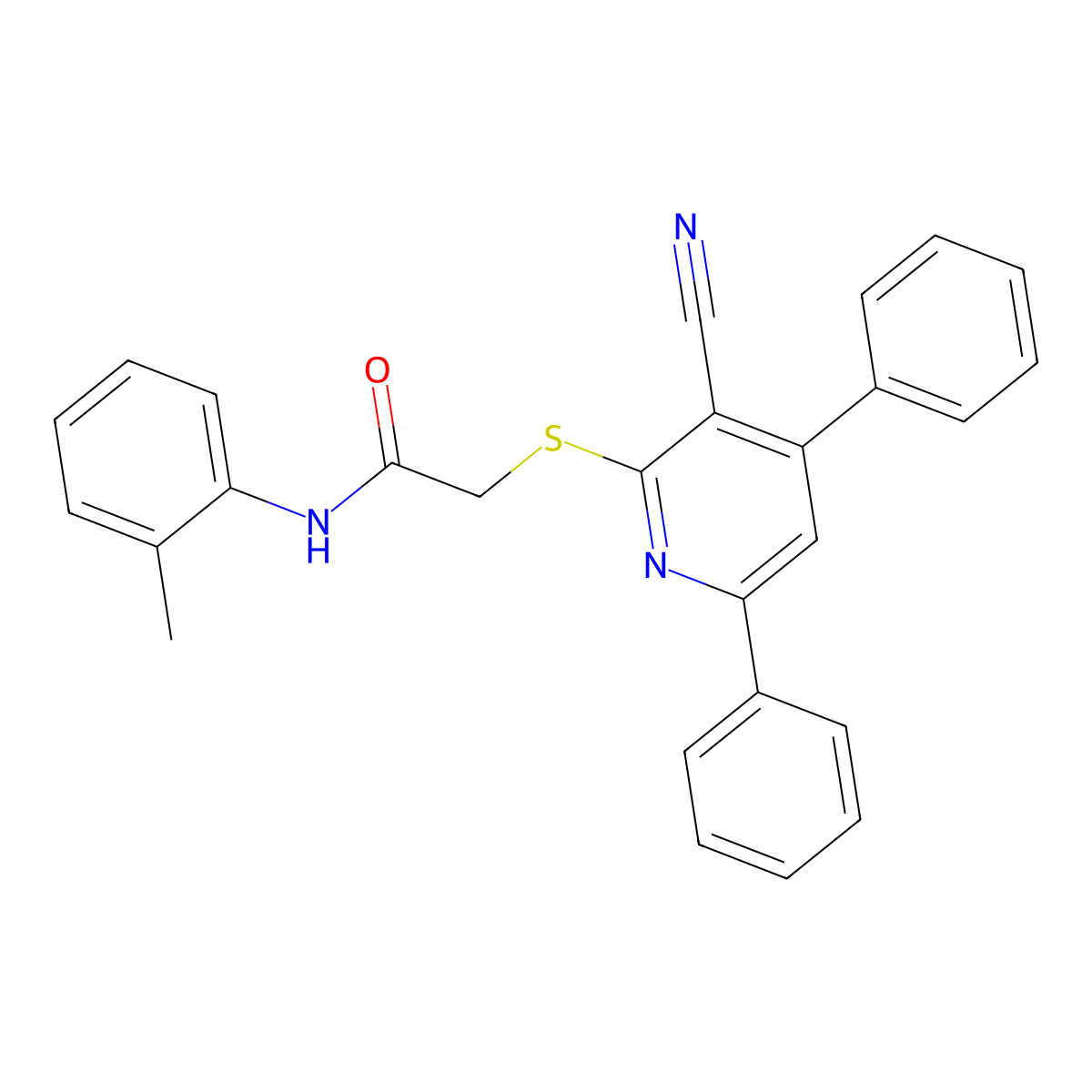 2-((3-Cyano-4,6-diphenylpyridin-2-yl)thio)-N-(o-tolyl)acetamide molecular structure, CAS 351441-69-5