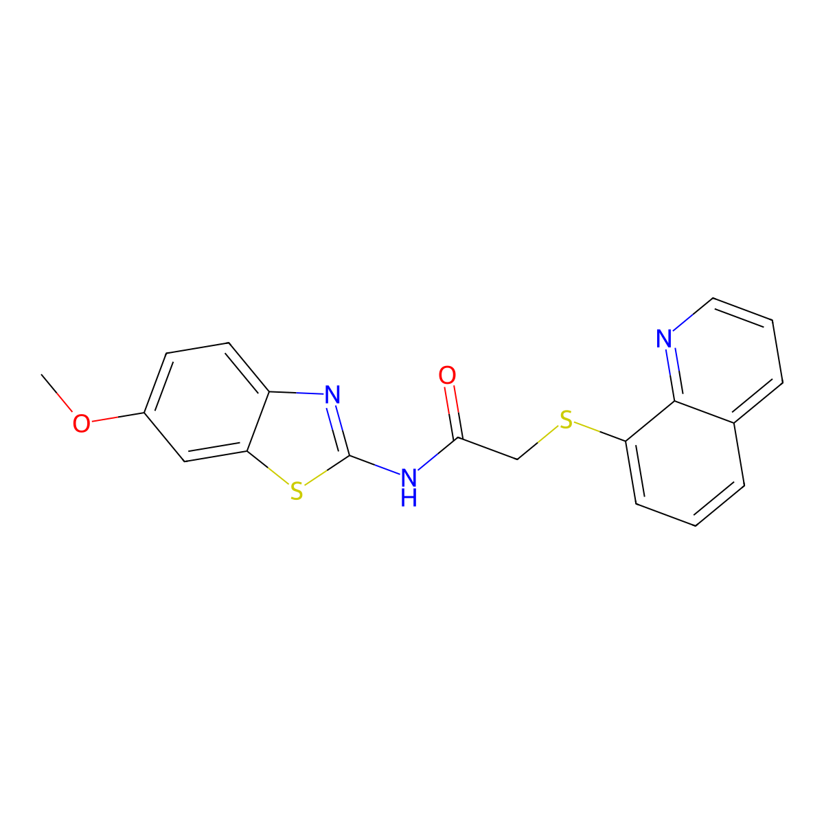 N-(6-methoxy-1,3-benzothiazol-2-yl)-2-quinolin-8-ylsulfanylacetamide molecular structure, CAS 351441-72-0