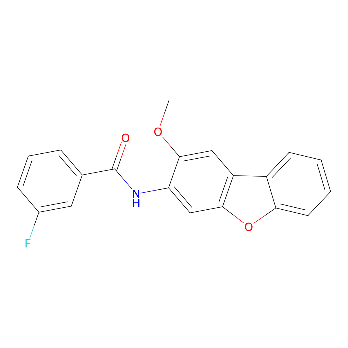 3-fluoro-N-(2-methoxydibenzofuran-3-yl)benzamide molecular structure, CAS 351442-17-6