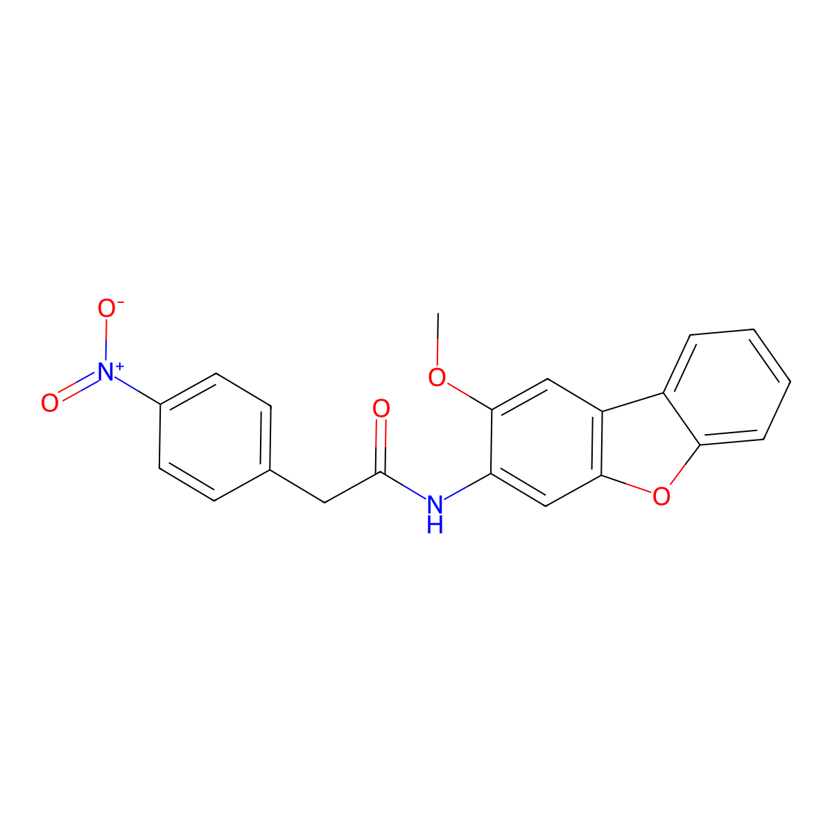 N-(2-methoxydibenzofuran-3-yl)-2-(4-nitrophenyl)acetamide molecular structure, CAS 351442-19-8