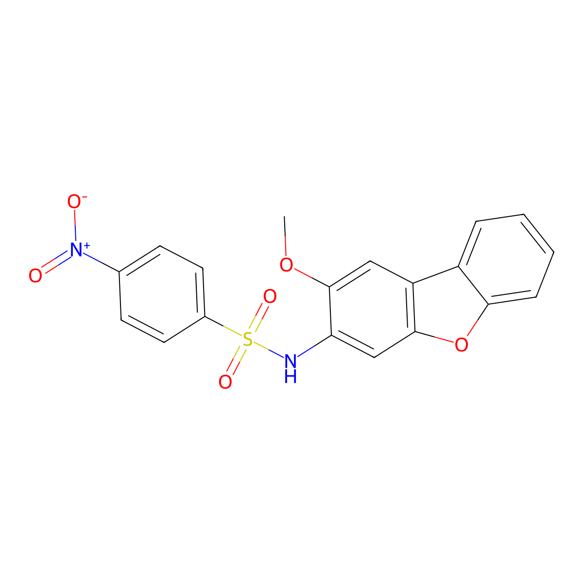 N-(2-methoxydibenzofuran-3-yl)-4-nitrobenzenesulfonamide molecular structure, CAS 351442-20-1