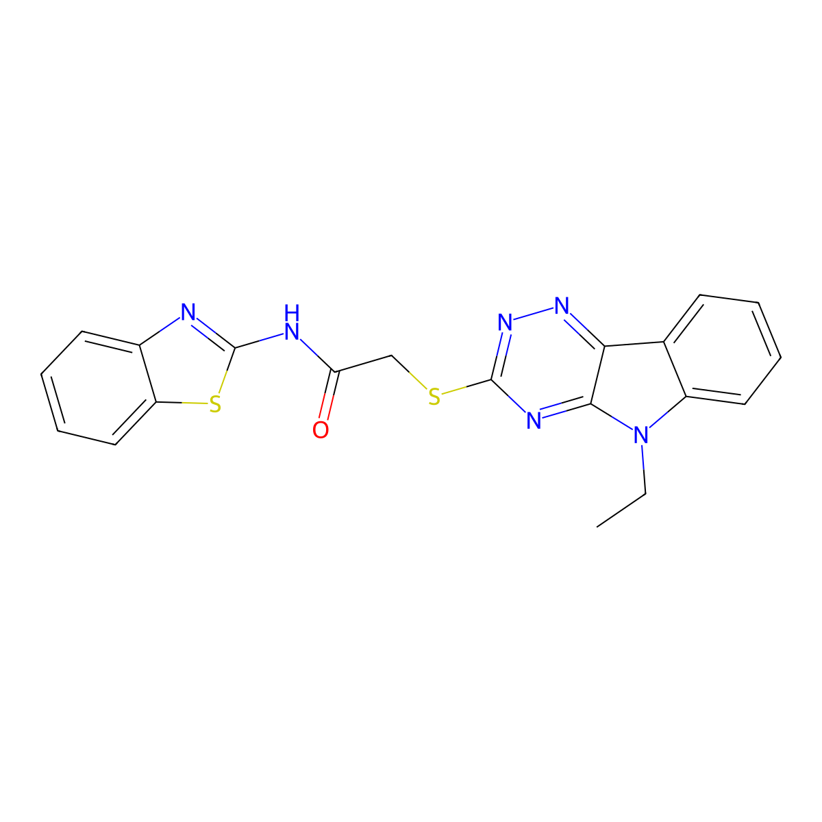 N-(1,3-benzothiazol-2-yl)-2-[(5-ethyl-[1,2,4]triazino[5,6-b]indol-3-yl)sulfanyl]acetamide molecular structure, CAS 351442-86-9