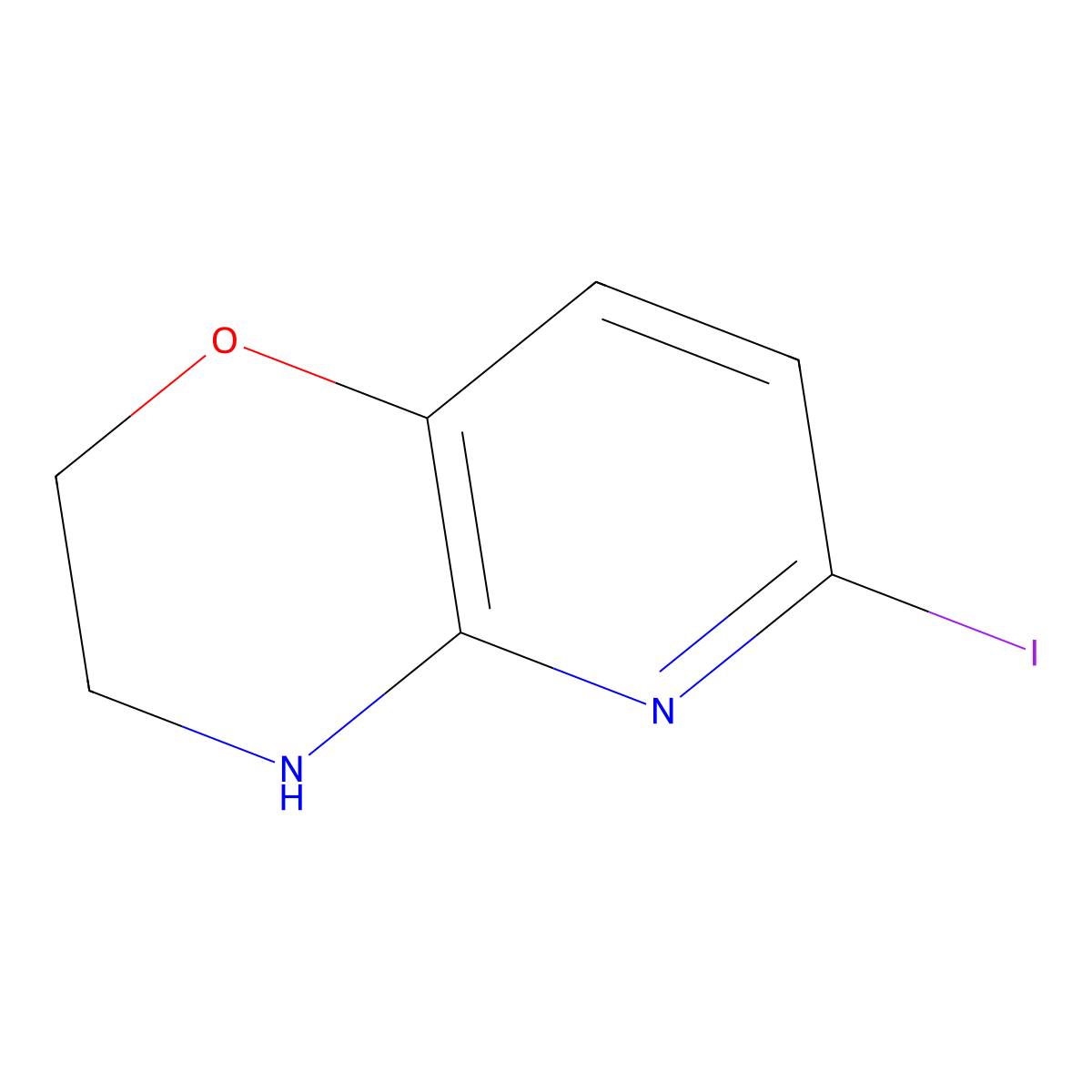 6-Iodo-3,4-dihydro-2H-pyrido[3,2-b][1,4]oxazine molecular structure, CAS 351447-07-9