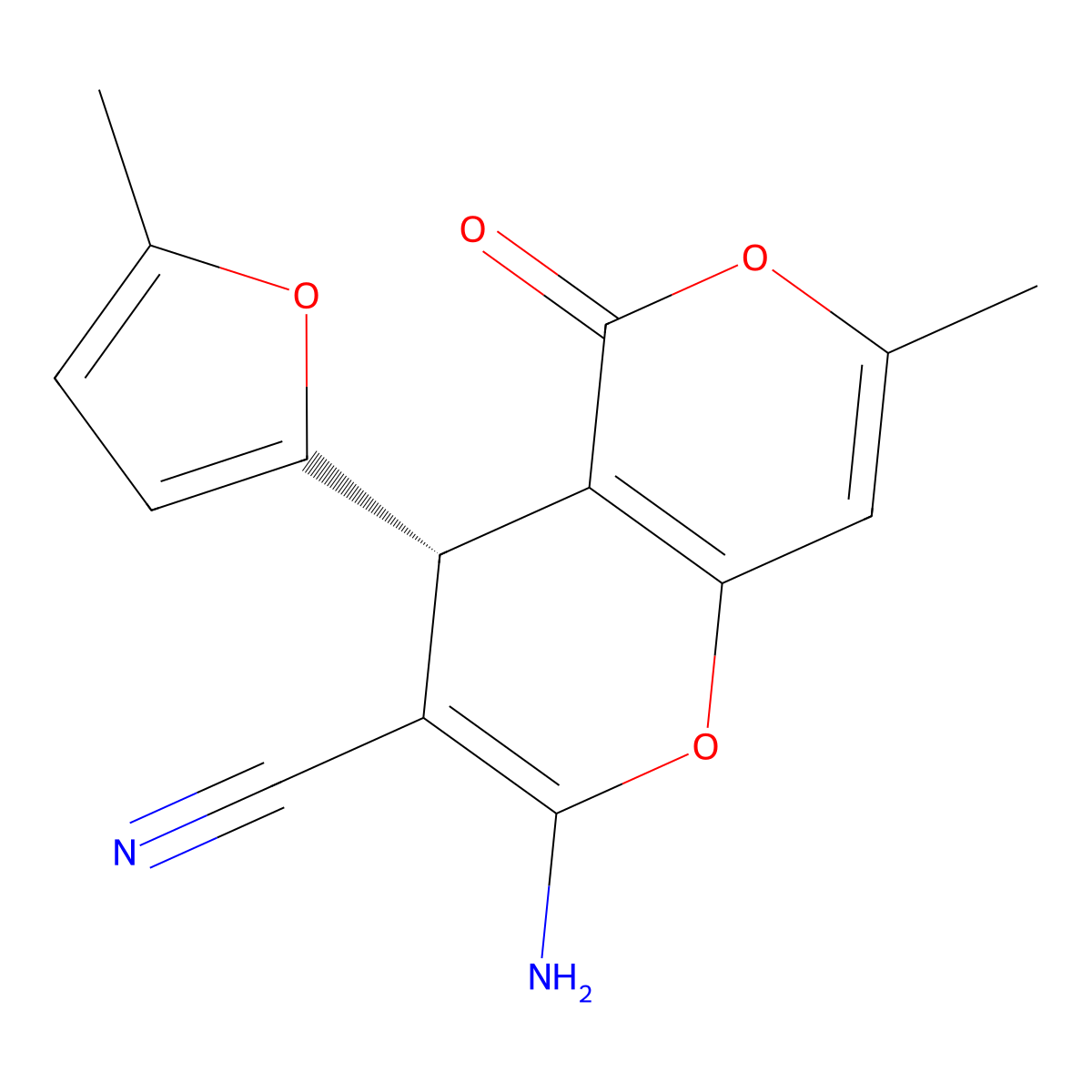 (4S)-2-amino-7-methyl-4-(5-methylfuran-2-yl)-5-oxo-4H-pyrano[3,2-c]pyran-3-carbonitrile molecular structure, CAS 351449-17-7