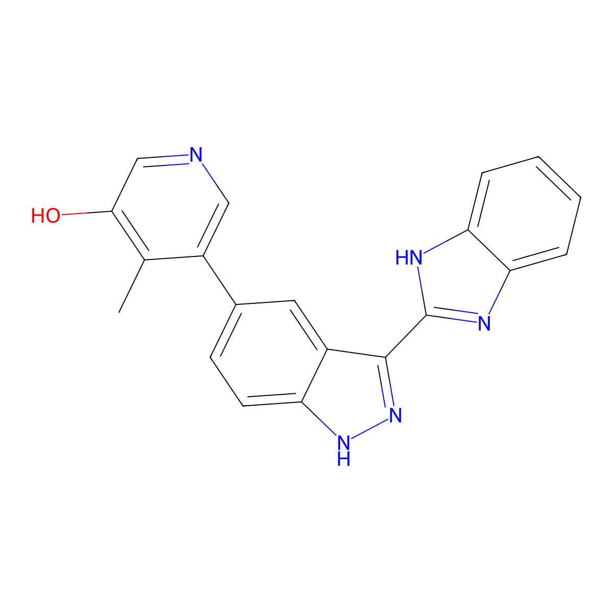 5-(3-(1H-Benzo[D]imidazol-2-YL)-1H-indazol-5-YL)-4-methylpyridin-3-OL molecular structure, CAS 351456-28-5