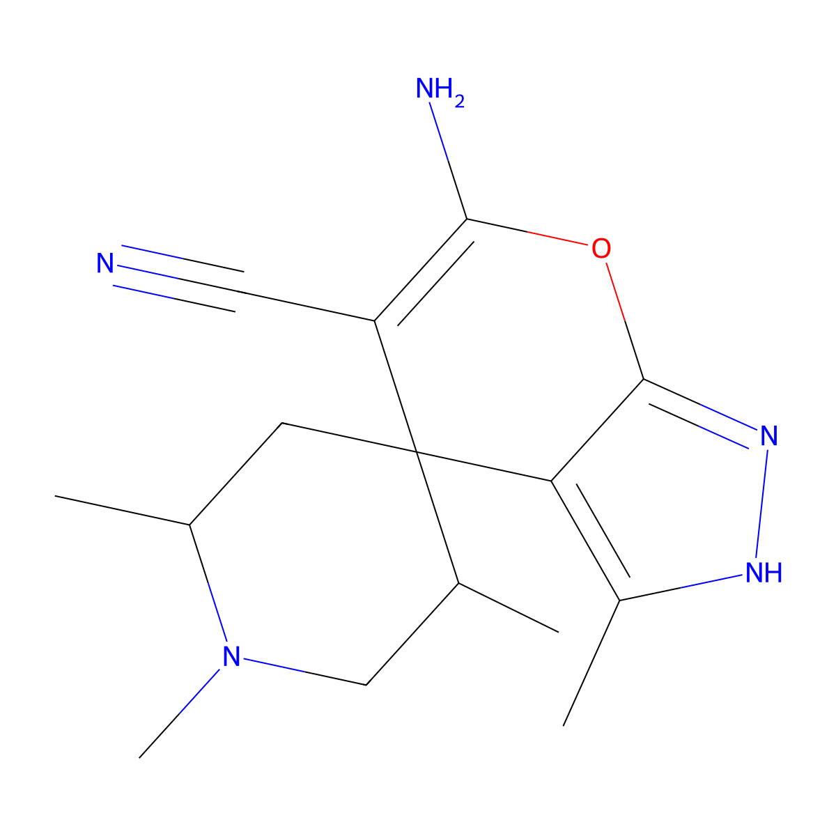 6-amino-1',2',3,5'-tetramethylspiro[2H-pyrano[2,3-c]pyrazole-4,4'-piperidine]-5-carbonitrile molecular structure, CAS 351458-81-6