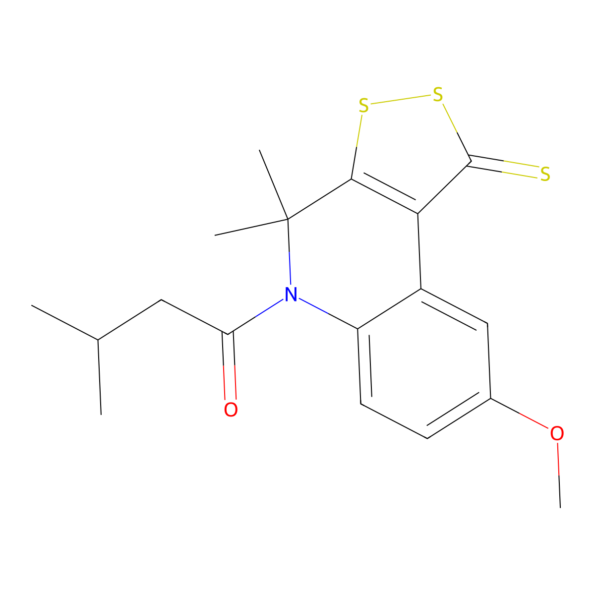 8-methoxy-4,4-dimethyl-5-(3-methylbutanoyl)-4,5-dihydro-1H-[1,2]dithiolo[3,4-c]quinoline-1-thione molecular structure, CAS 351468-13-8