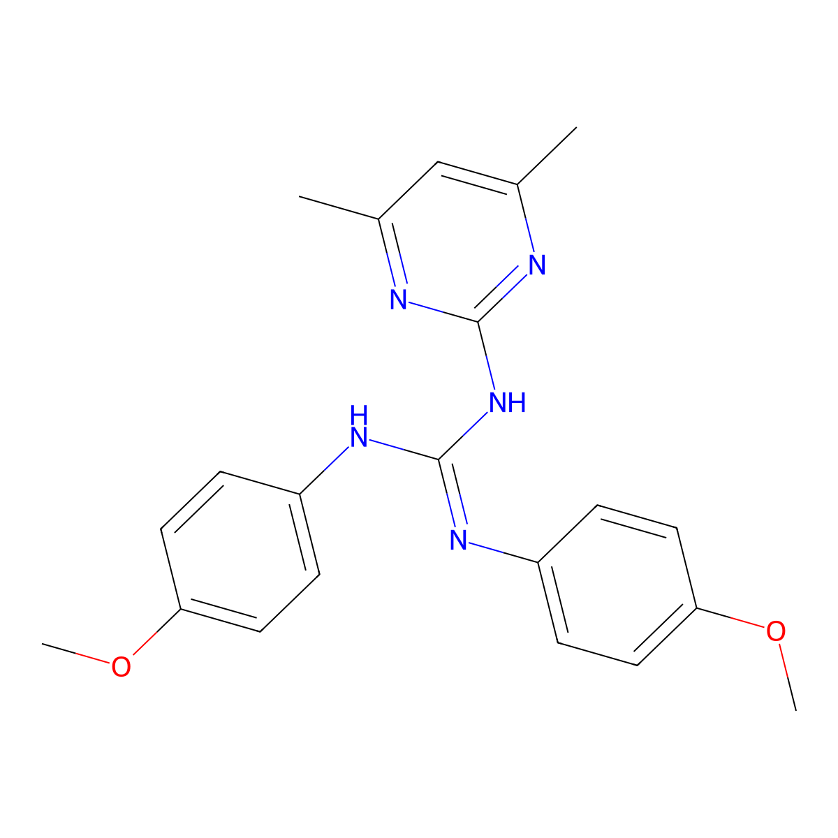 1-(4,6-Dimethylpyrimidin-2-yl)-2,3-bis(4-methoxyphenyl)guanidine molecular structure, CAS 351468-23-0