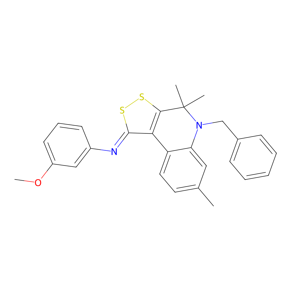 N-[(1Z)-5-benzyl-4,4,7-trimethyl-4,5-dihydro-1H-[1,2]dithiolo[3,4-c]quinolin-1-ylidene]-3-methoxyaniline molecular structure, CAS 351468-29-6