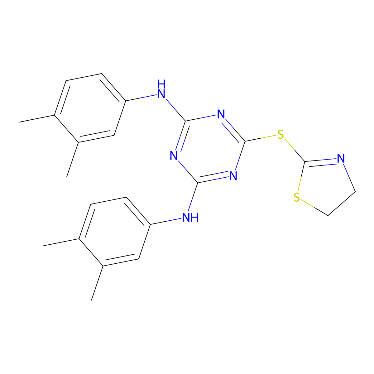 6-(4,5-dihydro-1,3-thiazol-2-ylsulfanyl)-N,N'-bis(3,4-dimethylphenyl)-1,3,5-triazine-2,4-diamine molecular structure, CAS 351468-56-9