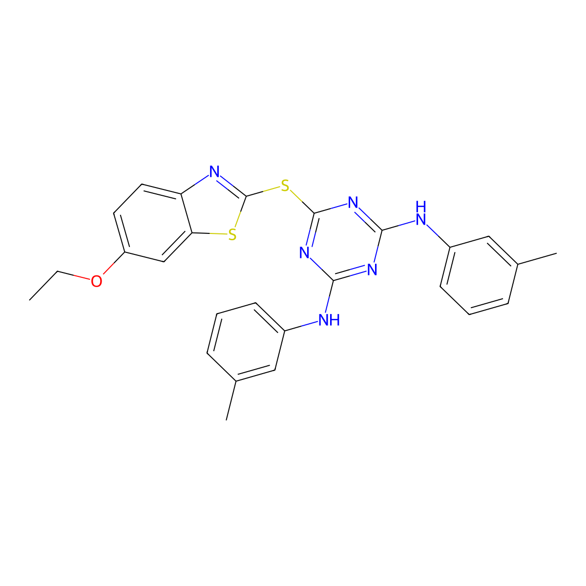 6-[(6-ethoxy-1,3-benzothiazol-2-yl)sulfanyl]-N,N'-bis(3-methylphenyl)-1,3,5-triazine-2,4-diamine molecular structure, CAS 351468-73-0