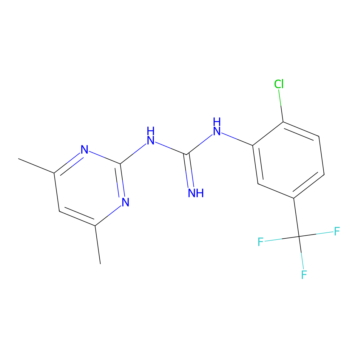 1-(2-Chloro-5-(trifluoromethyl)phenyl)-3-(4,6-dimethylpyrimidin-2-yl)guanidine molecular structure, CAS 351468-83-2