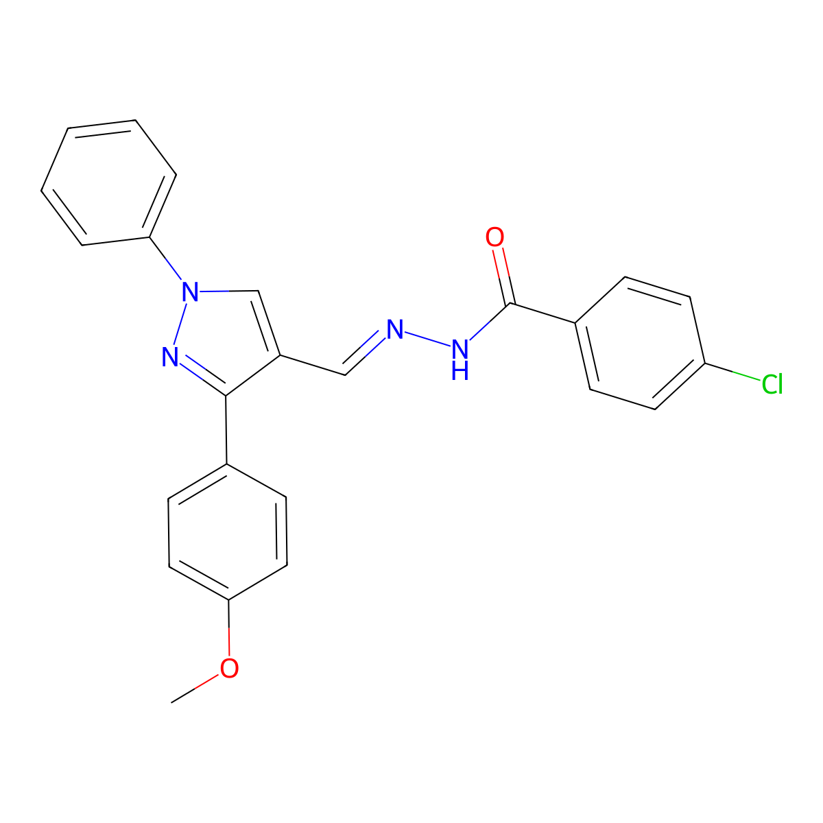 4-Chlorobenzoic acid 2-[[3-(4-methoxyphenyl)-1-phenyl-1H-pyrazol-4-yl]methylene]hydrazide molecular structure, CAS 351468-84-3