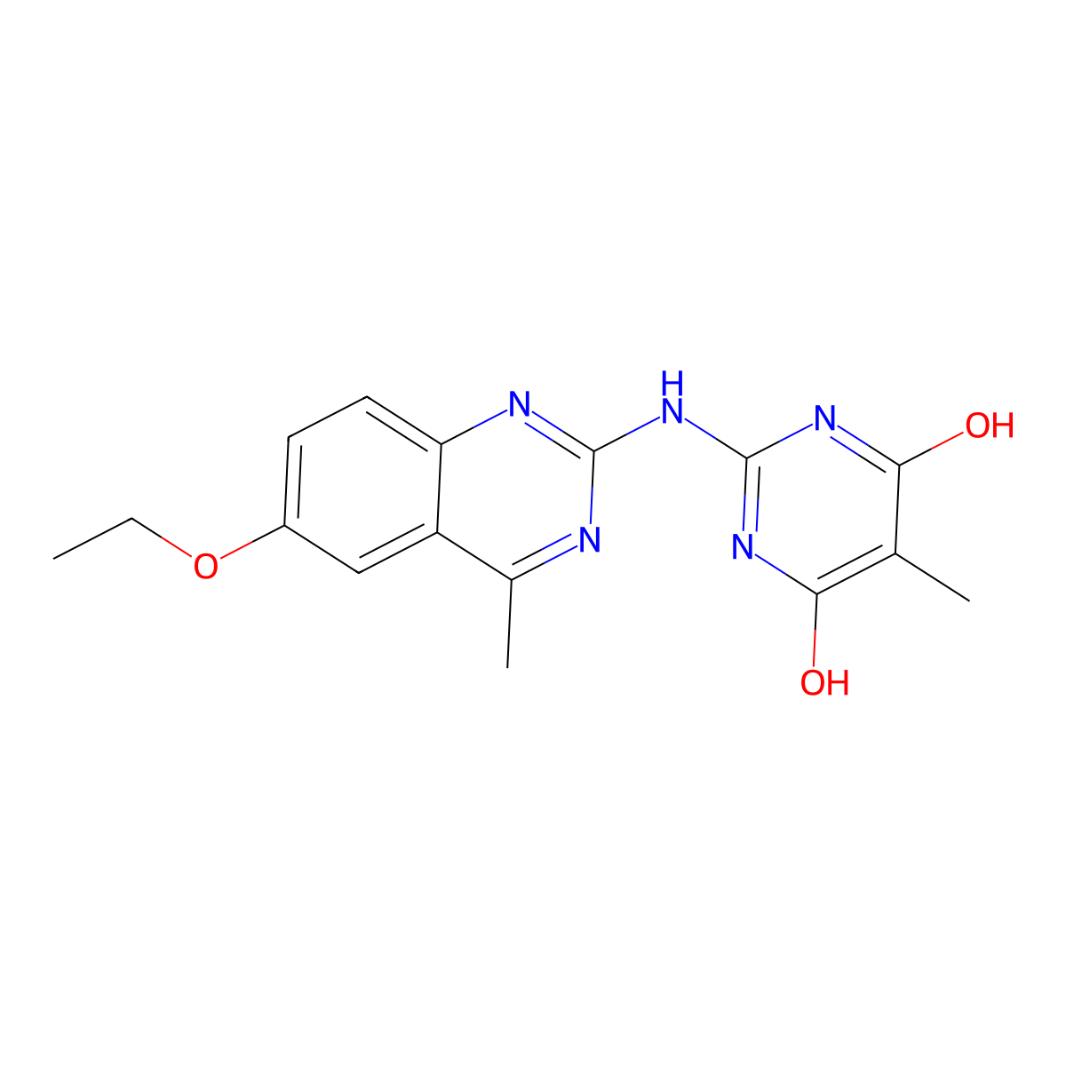 2-(6-Ethoxy-4-methyl-quinazolin-2-ylamino)-5-methyl-pyrimidine-4,6-diol molecular structure, CAS 351469-03-9