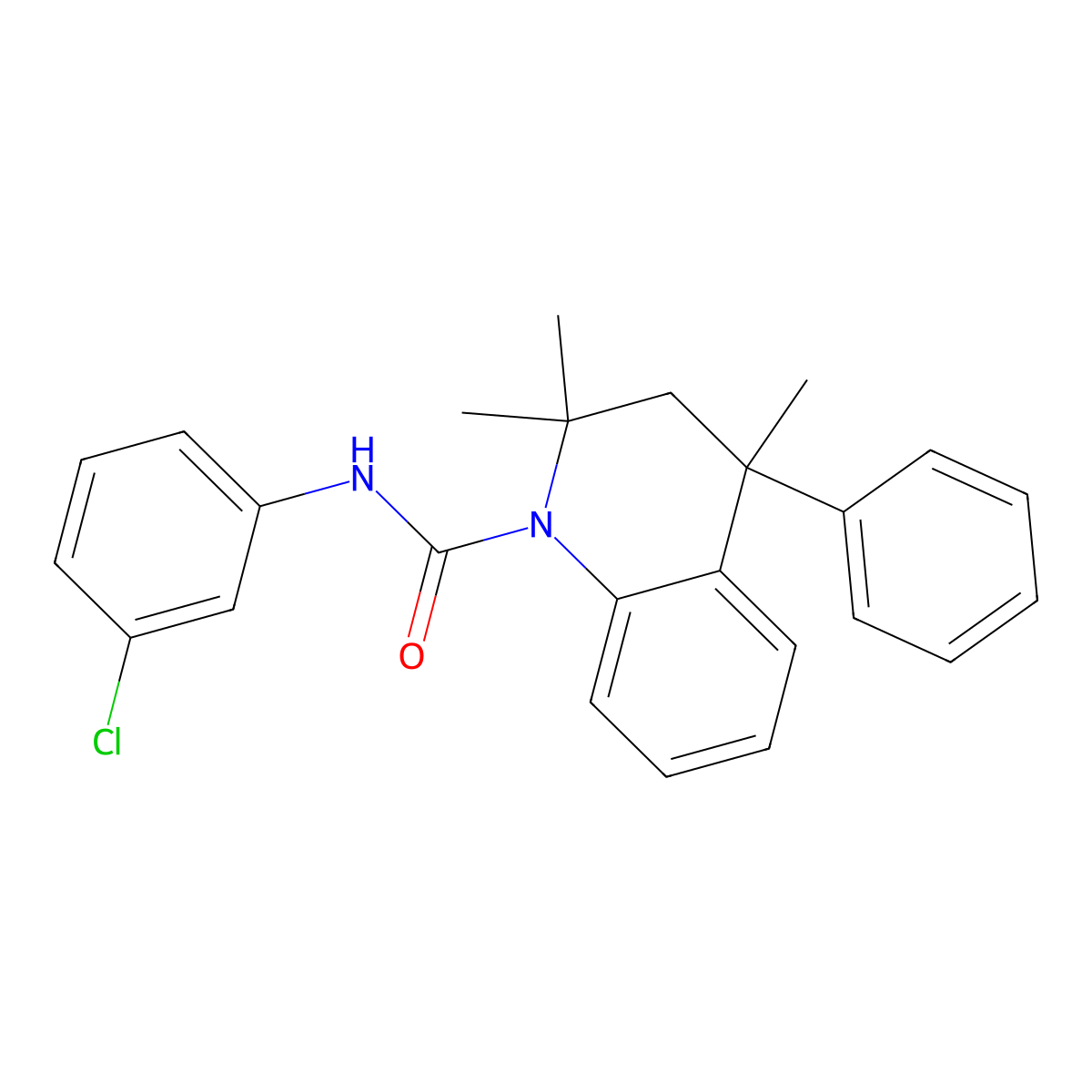 N-(3-chlorophenyl)-2,2,4-trimethyl-4-phenyl-3,4-dihydroquinoline-1(2H)-carboxamide molecular structure, CAS 351469-76-6