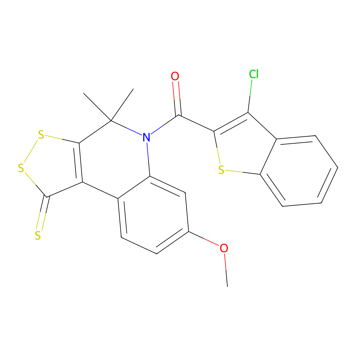 5-[(3-chloro-1-benzothien-2-yl)carbonyl]-7-methoxy-4,4-dimethyl-4,5-dihydro-1H-[1,2]dithiolo[3,4-c]quinoline-1-thione molecular structure, CAS 351469-85-7