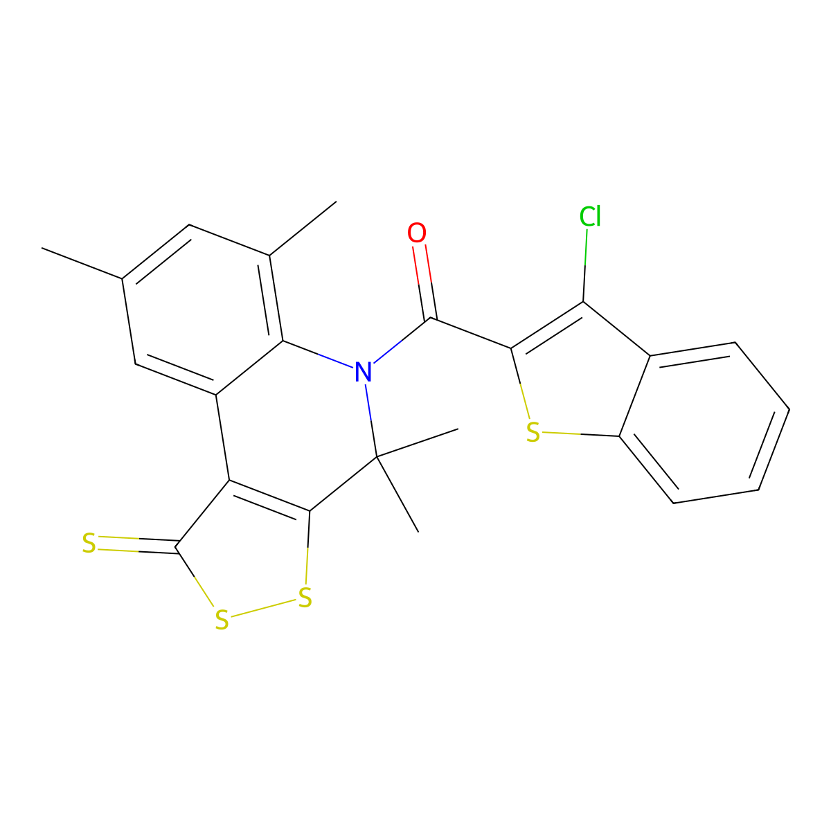 (3-chloro-1-benzothiophen-2-yl)(4,4,6,8-tetramethyl-1-thioxo-1,4-dihydro-5H-[1,2]dithiolo[3,4-c]quinolin-5-yl)methanone molecular structure, CAS 351469-87-9