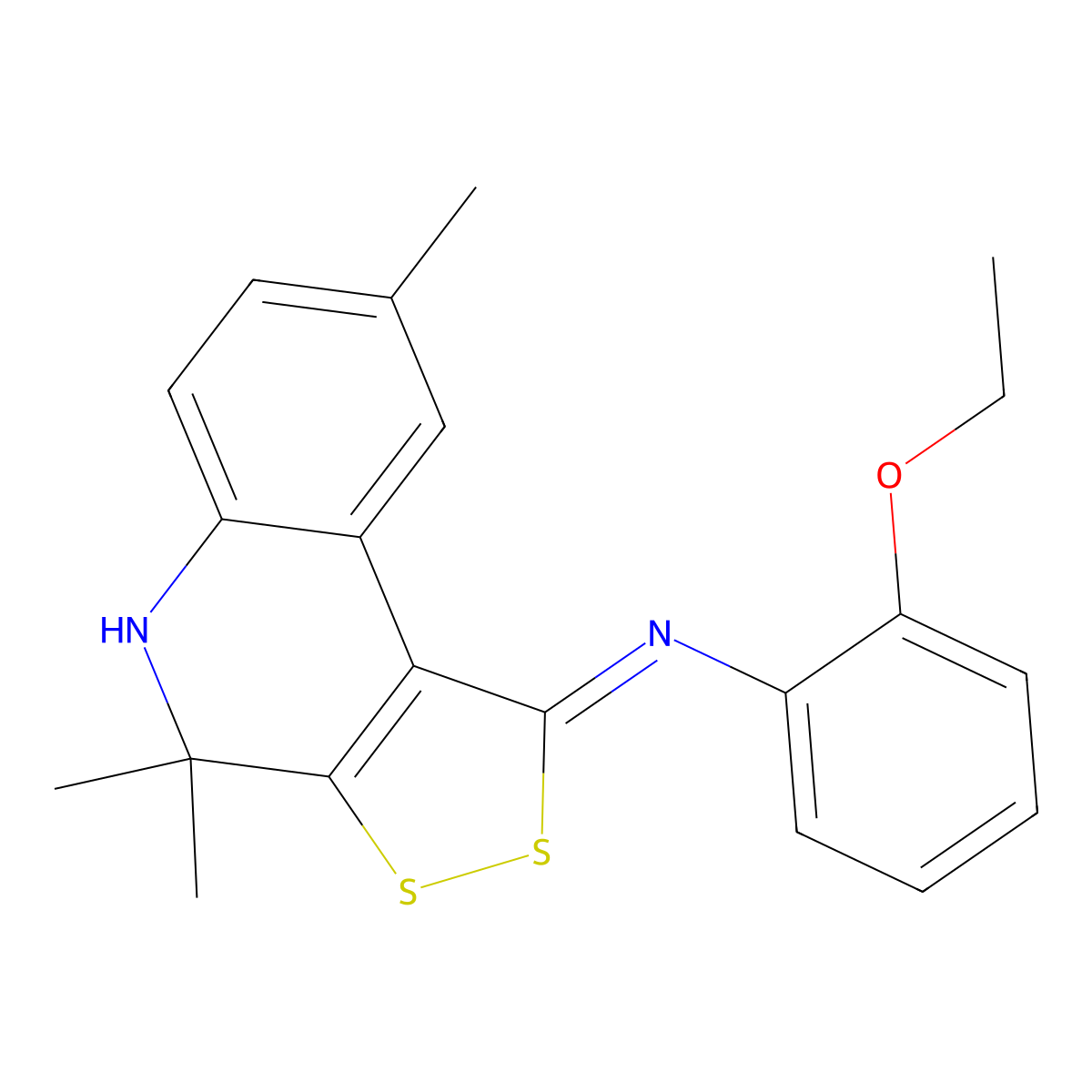 2-ethoxy-N-[(1E)-4,4,8-trimethyl-4,5-dihydro-1H-[1,2]dithiolo[3,4-c]quinolin-1-ylidene]aniline molecular structure, CAS 351470-30-9