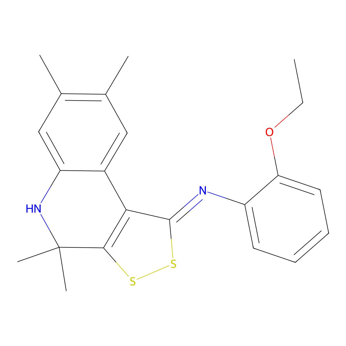 2-ethoxy-N-[(1E)-4,4,7,8-tetramethyl-4,5-dihydro-1H-[1,2]dithiolo[3,4-c]quinolin-1-ylidene]aniline molecular structure, CAS 351470-32-1