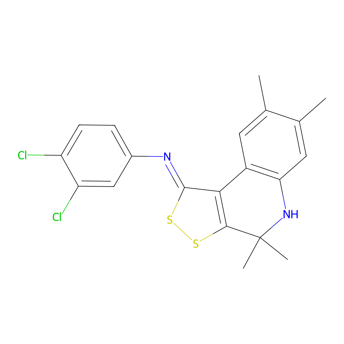 3,4-dichloro-N-[(1Z)-4,4,7,8-tetramethyl-4,5-dihydro-1H-[1,2]dithiolo[3,4-c]quinolin-1-ylidene]aniline molecular structure, CAS 351470-42-3