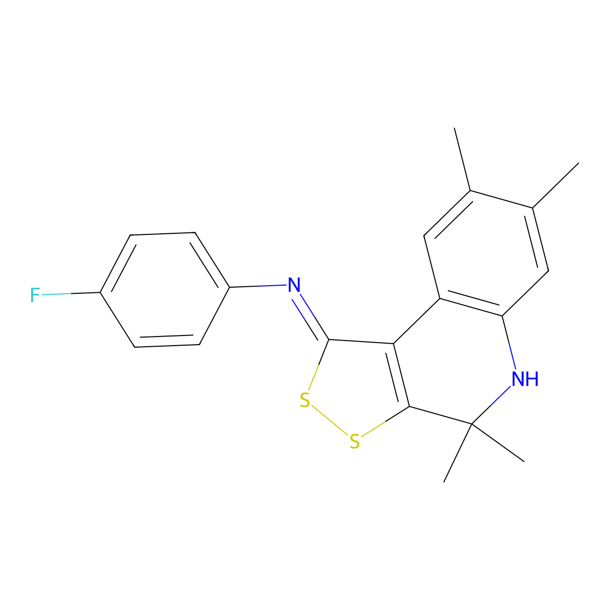4-fluoro-N-[(1Z)-4,4,7,8-tetramethyl-4,5-dihydro-1H-[1,2]dithiolo[3,4-c]quinolin-1-ylidene]aniline molecular structure, CAS 351470-45-6