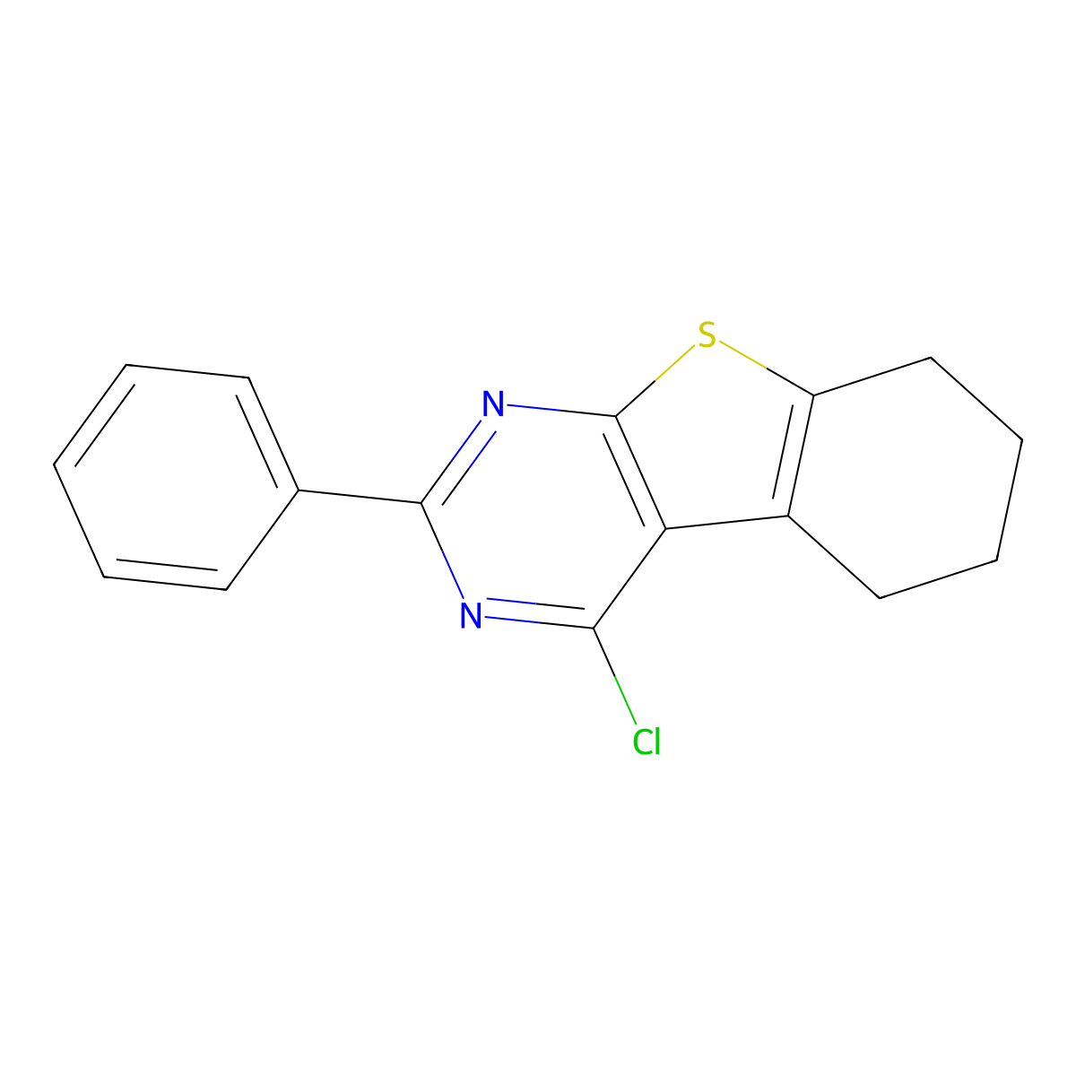 4-Chloro-2-phenyl-5,6,7,8-tetrahydrobenzo[4,5]thieno[2,3-d]pyrimidine molecular structure, CAS 35149-32-7